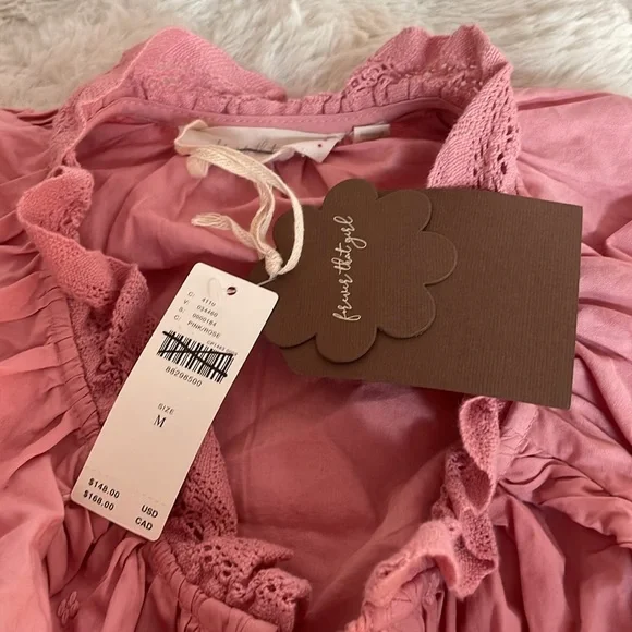 Anthropologie BWT Forever That Girl Dusty Rose Pink Lace Cutout Blouse. Sz M - Picture 8 of 9